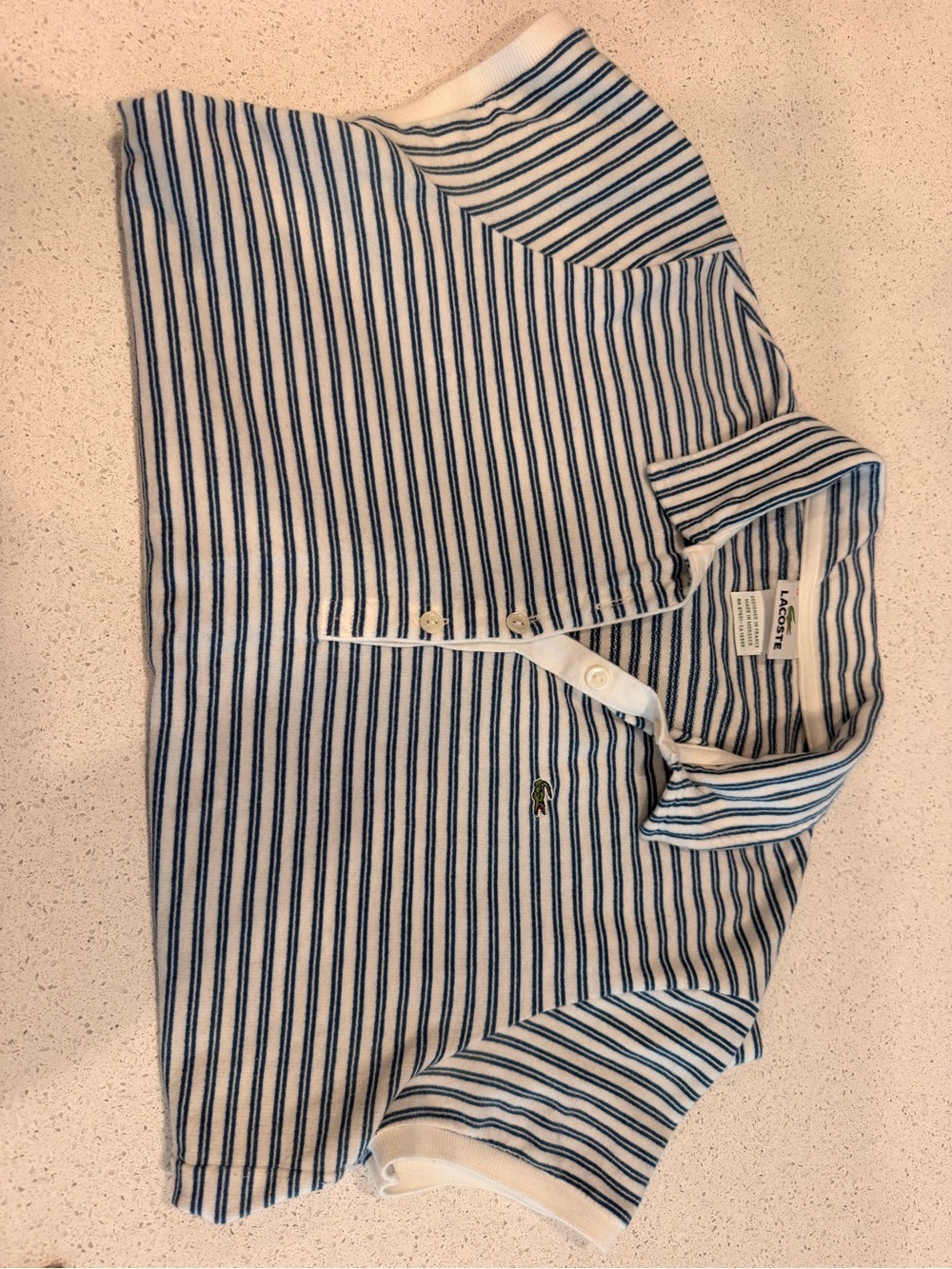 Lacoste Women's Size 42 Large Blue White Striped Cotton Polo Shirt Preppy